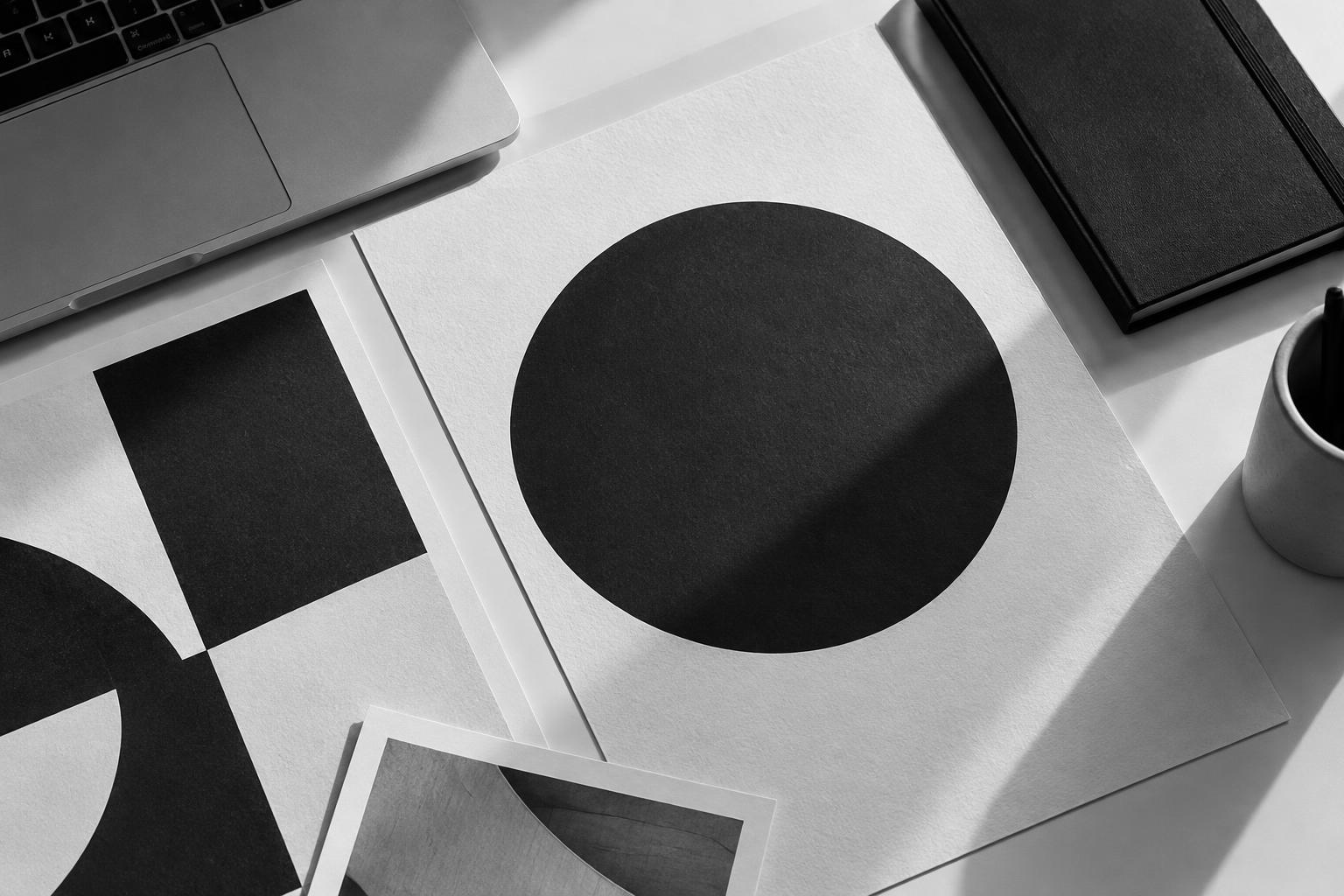 Composição editorial com materiais de um estúdio criativo